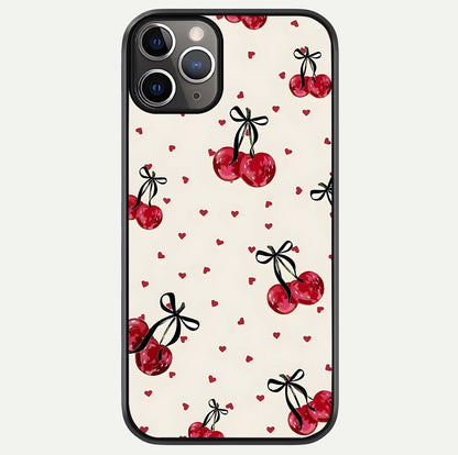 Cherry Heart Bow Glass Case For iPhone 11 Pro Max by Custom World