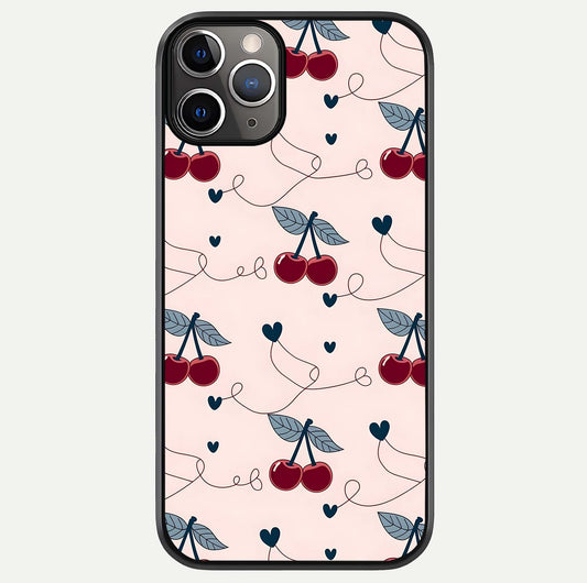 Cherry Heart Line Glass Case For iPhone 11 Pro Max by Custom World