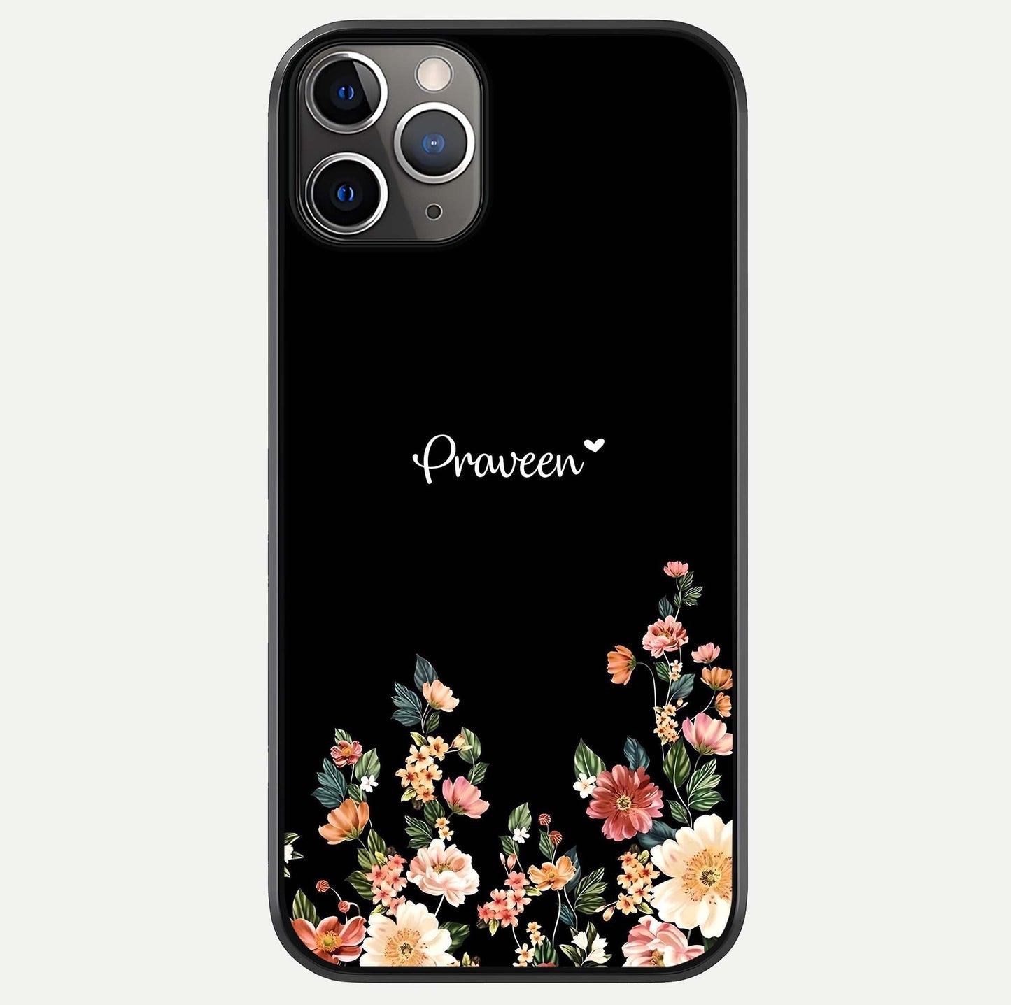 Floral Design Personalized Custom Name Glass Case For iPhone 11 Pro Max by Custom World