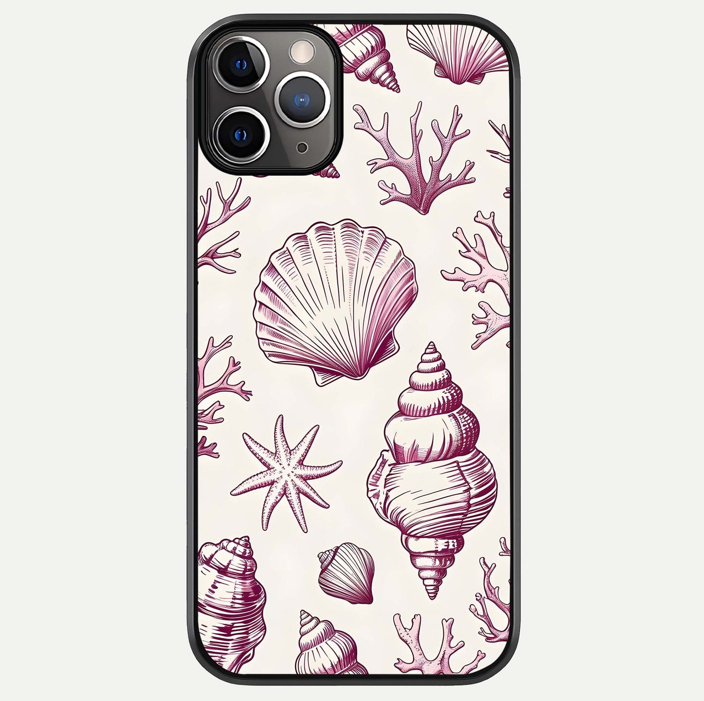 Pink Shells Outline Glass Case For iPhone 11 Pro Max by Custom World