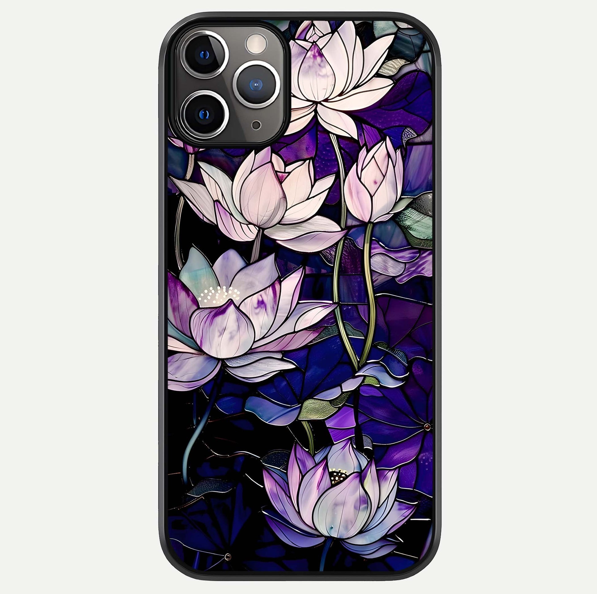 Purple Lotus Pattern Glass Case For iPhone 11 Pro Max by Custom World