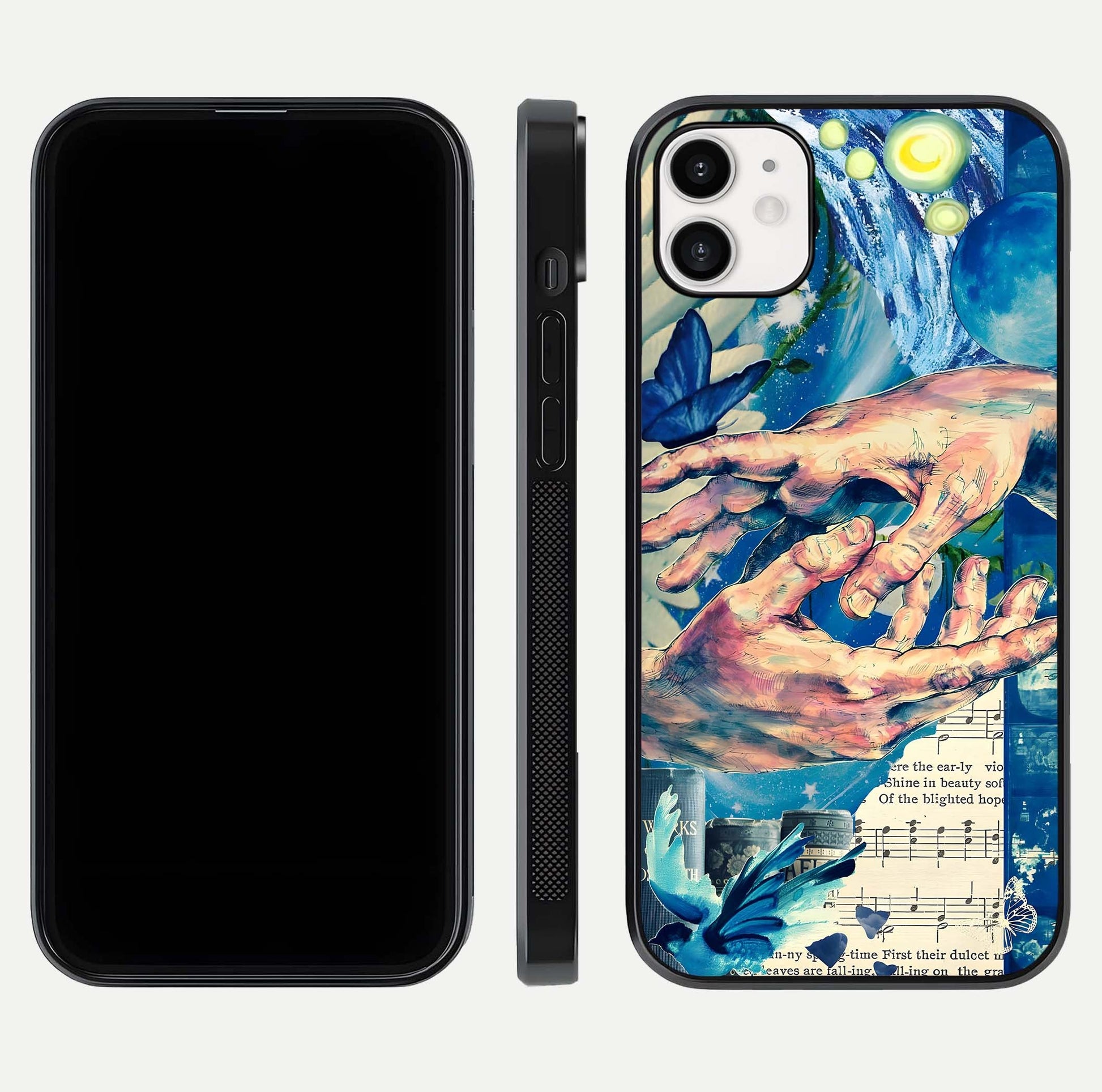 Aesthetic Divider Glass Case for iPhone 12 Mini front and back view layout showing black front display and minimal divider glass back