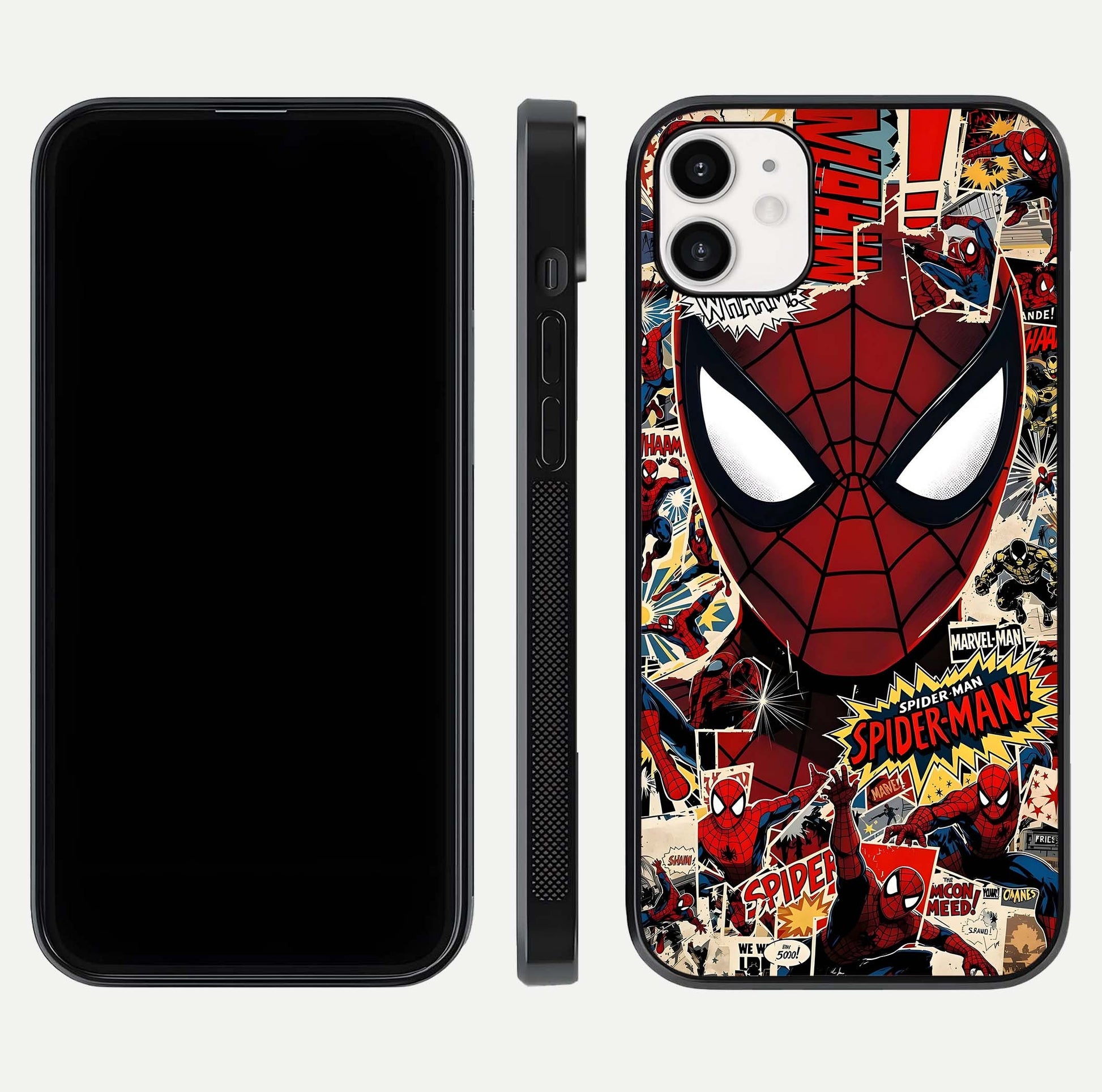 Aesthetic Wonder Spider Glass Case for iPhone 16 Pro dual-view layout showing premium glass shine and strong edge design