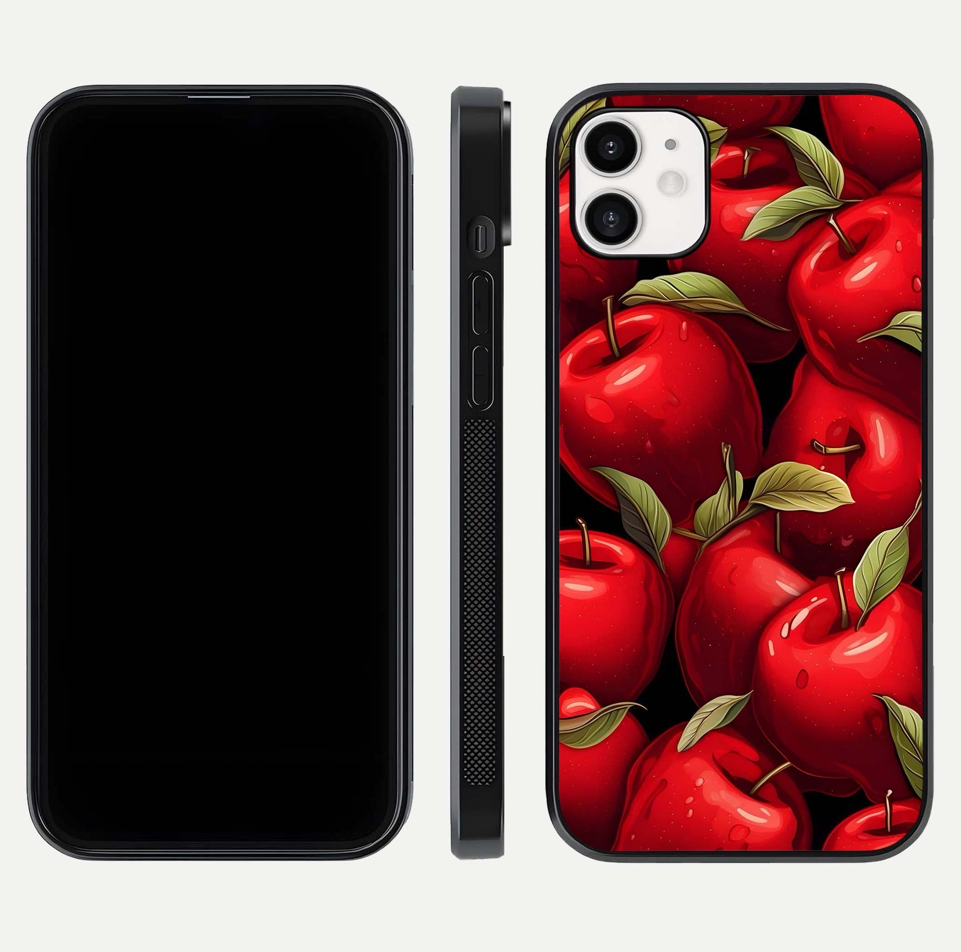Apple Pattern Glass Case for iPhone 12 Mini front and back layout highlighting clean lines and protective glass finish