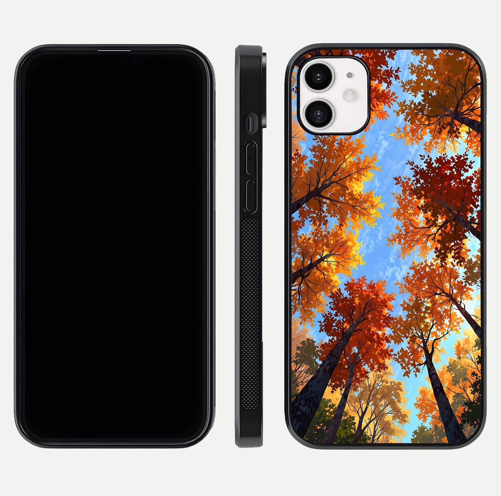Autumn Sky Rise Glass Case for iphone-12 front and back layout showing sky print and edge smoothness