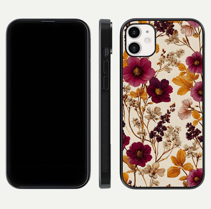 Autumn Wine Bloom Glass Case for iphone-12 front and back layout showing autumn print and HD glass clarity
