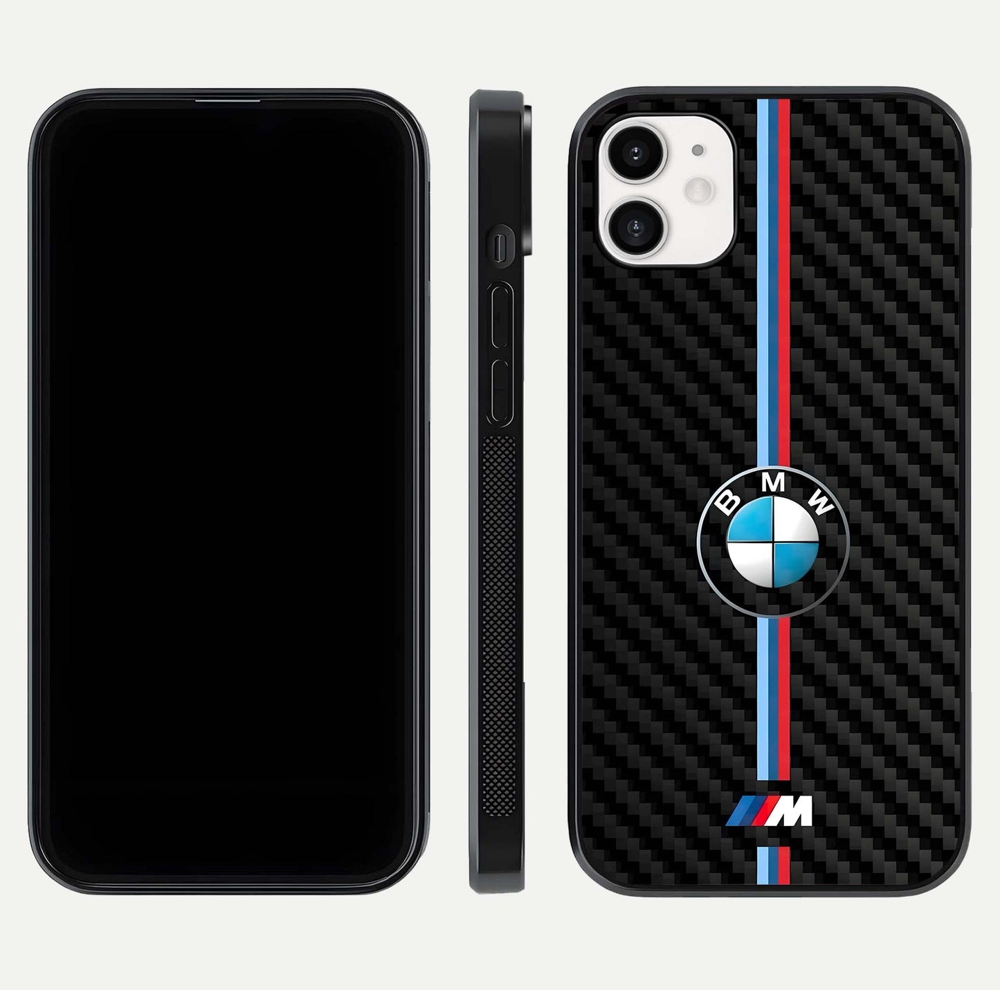 BMW Pattern Glass Case for iphone-12 front-and-back layout displaying car-themed art and premium glass gloss