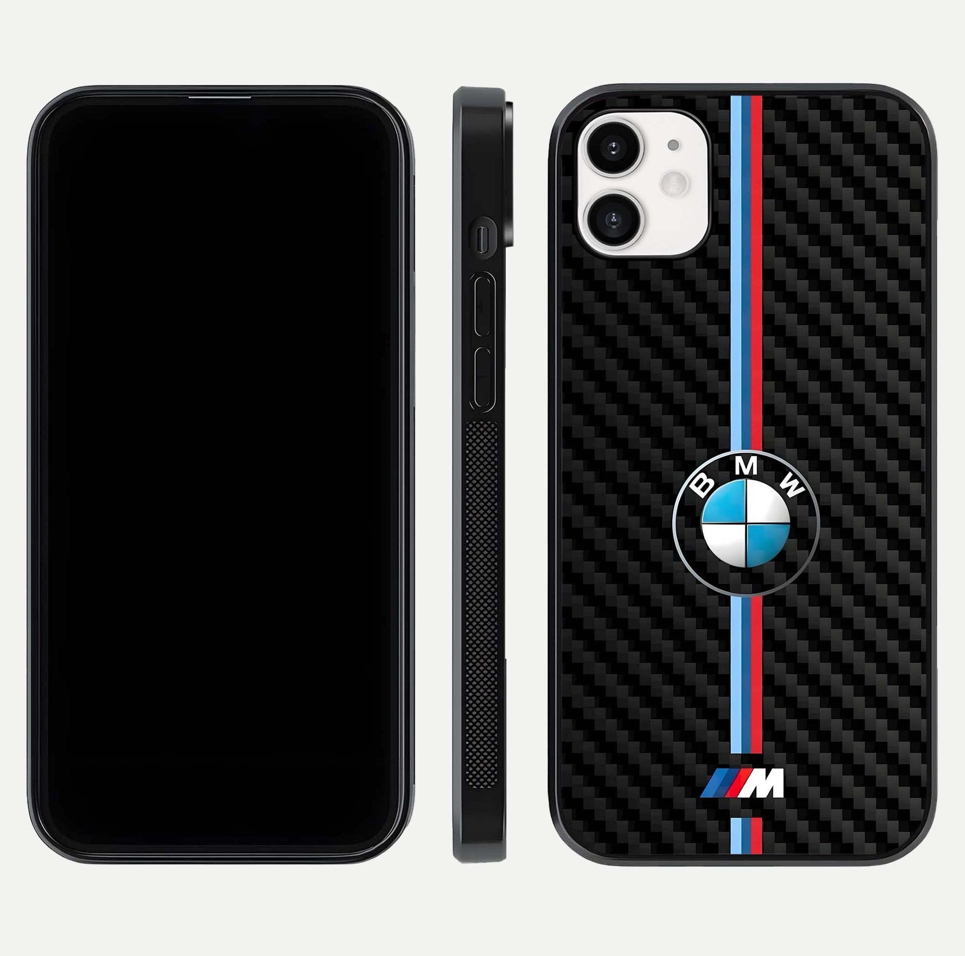 BMW Pattern Glass Case for iphone-12 front-and-back layout displaying car-themed art and premium glass gloss