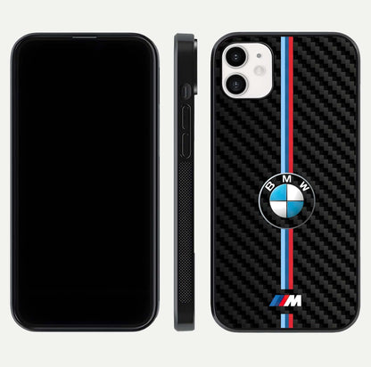 BMW Pattern Glass Case for iphone-12 front-and-back layout displaying car-themed art and premium glass gloss