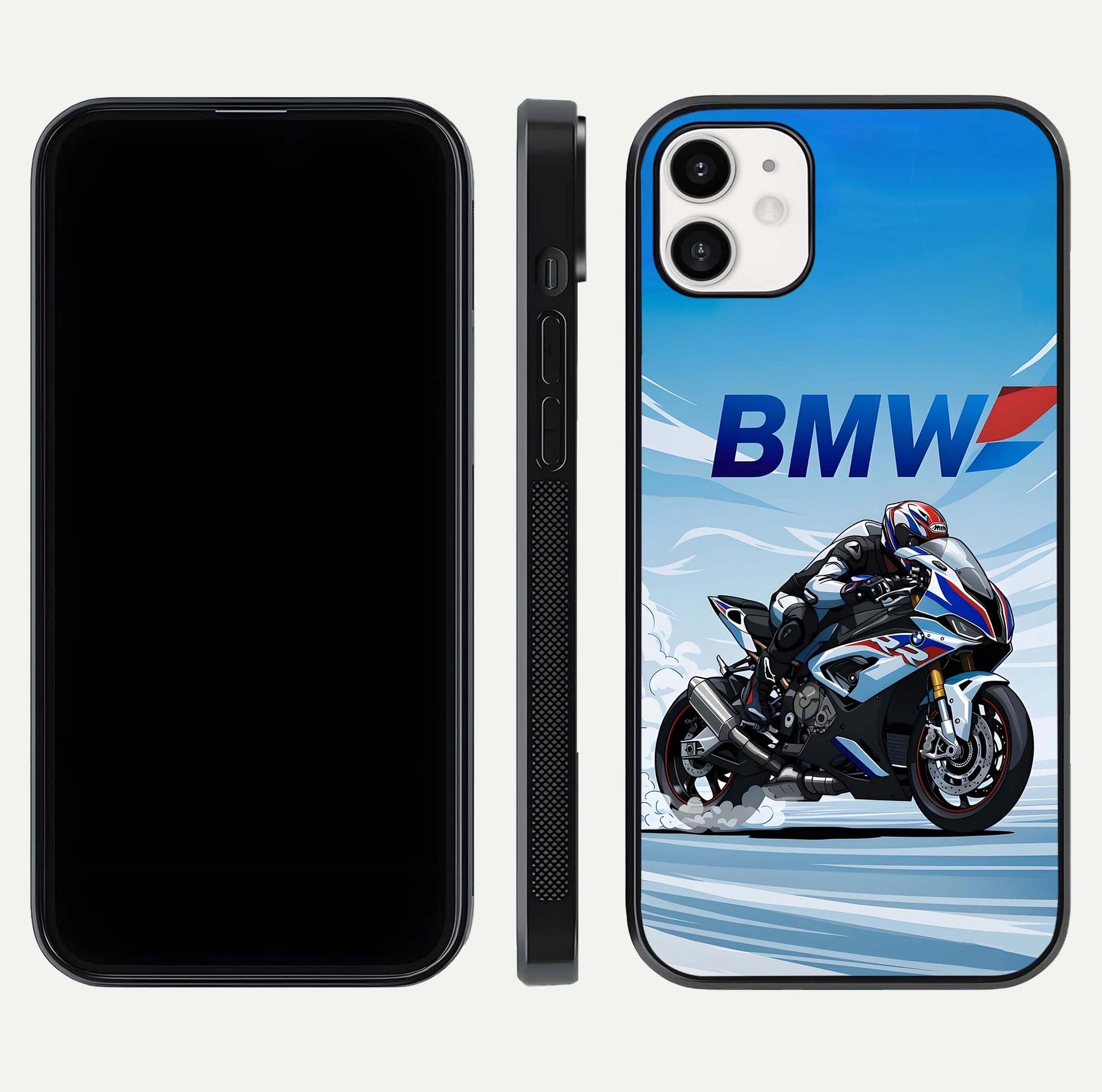 BMW Power Drift Glass Case for iphone-12 dual-view layout showing energy pattern and edge clarity