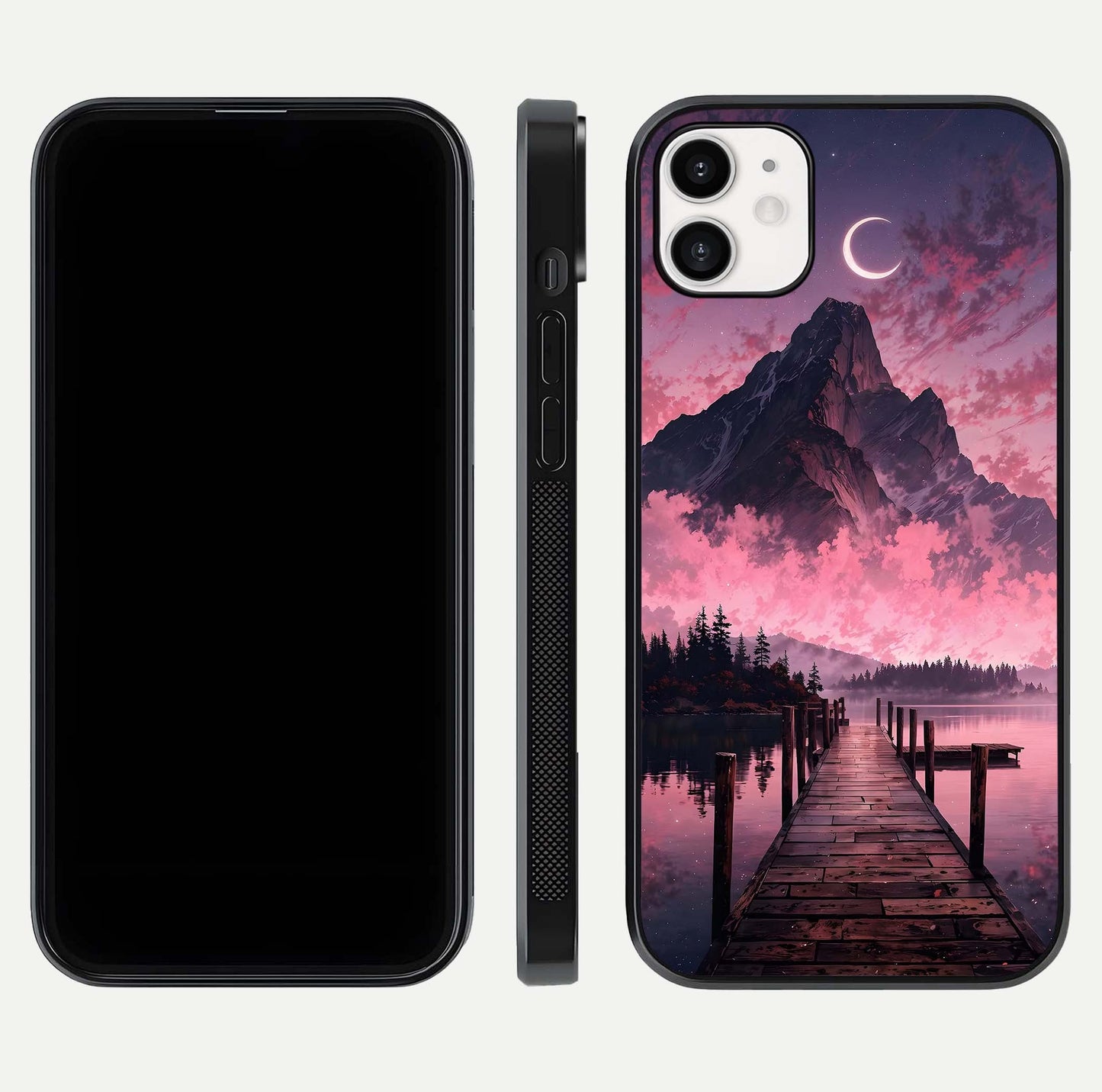 Beautyful Mountain View Glass Case for iphone-12 front and back layout showcasing natural tones and clarity