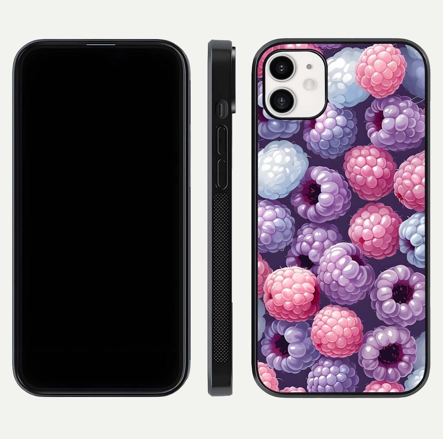 Berry Candy Pop Glass Case for iphone-12 front-and-back layout showing colorful pattern and sleek protective frame