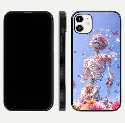 Bloom Beyond Bones Glass Case for iPhone 16 Pro dual-view layout showing creative aesthetic and edge design