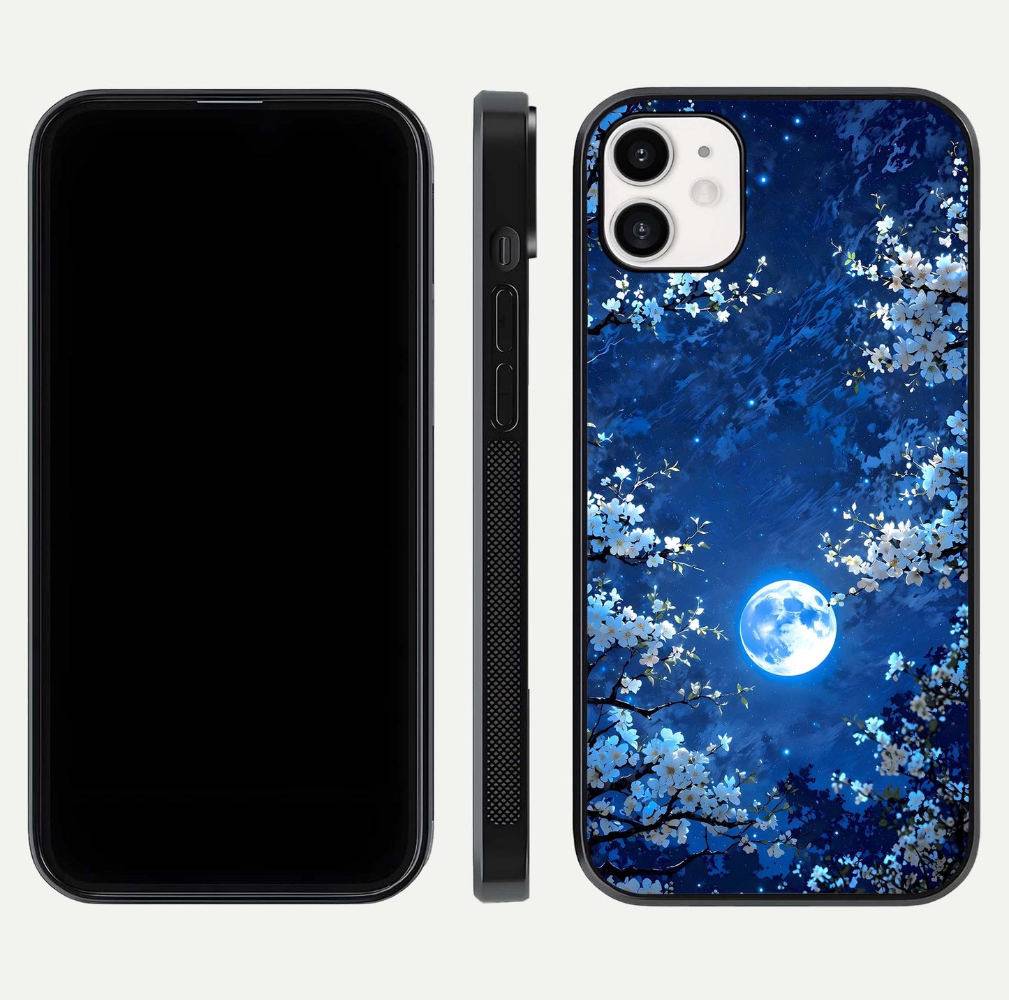 Blossom Moonlight Sky Glass Case for iphone-12 dual-view layout highlighting sky gradient and floral composition