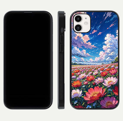 Blossom Sky Field Glass Case for iphone-12 front-and-back layout highlighting design edges and gloss clarity