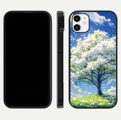 Blossom Sky Serenity Glass Case for iphone-12 dual-view layout showing pastel hues and soft protective edges