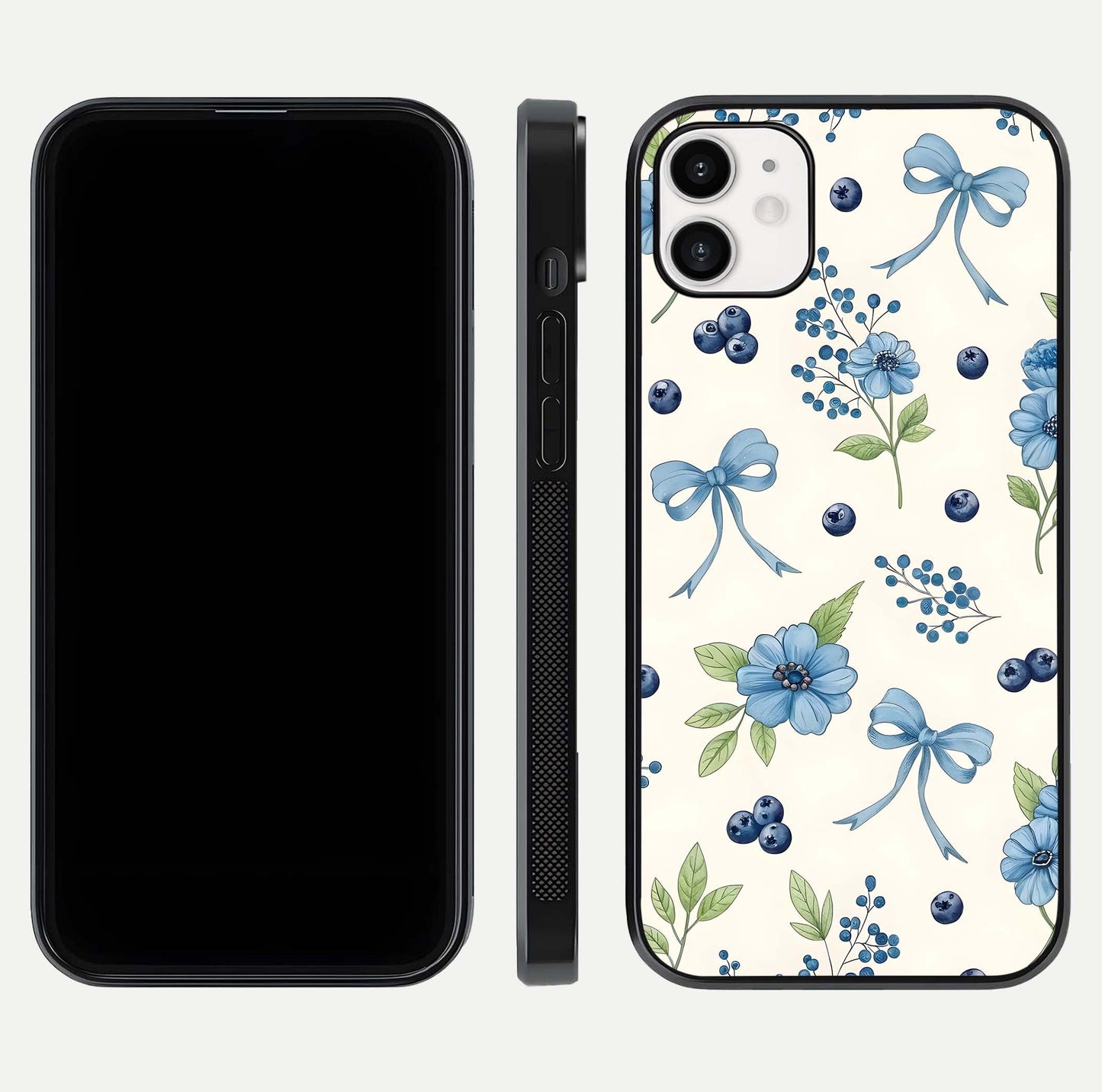 Blue Flower & Bow Glass Case for iphone-12 dual-view layout showing balanced pattern and smooth edges