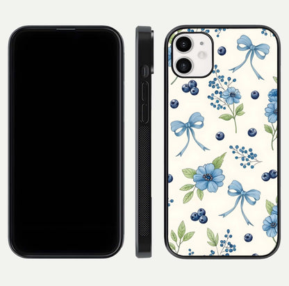 Blue Flower & Bow Glass Case for iphone-12 dual-view layout showing balanced pattern and smooth edges