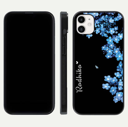 Blue Petal Dream Custom Name Glass Case for iphone-12 dual-view layout showing text placement and premium finish