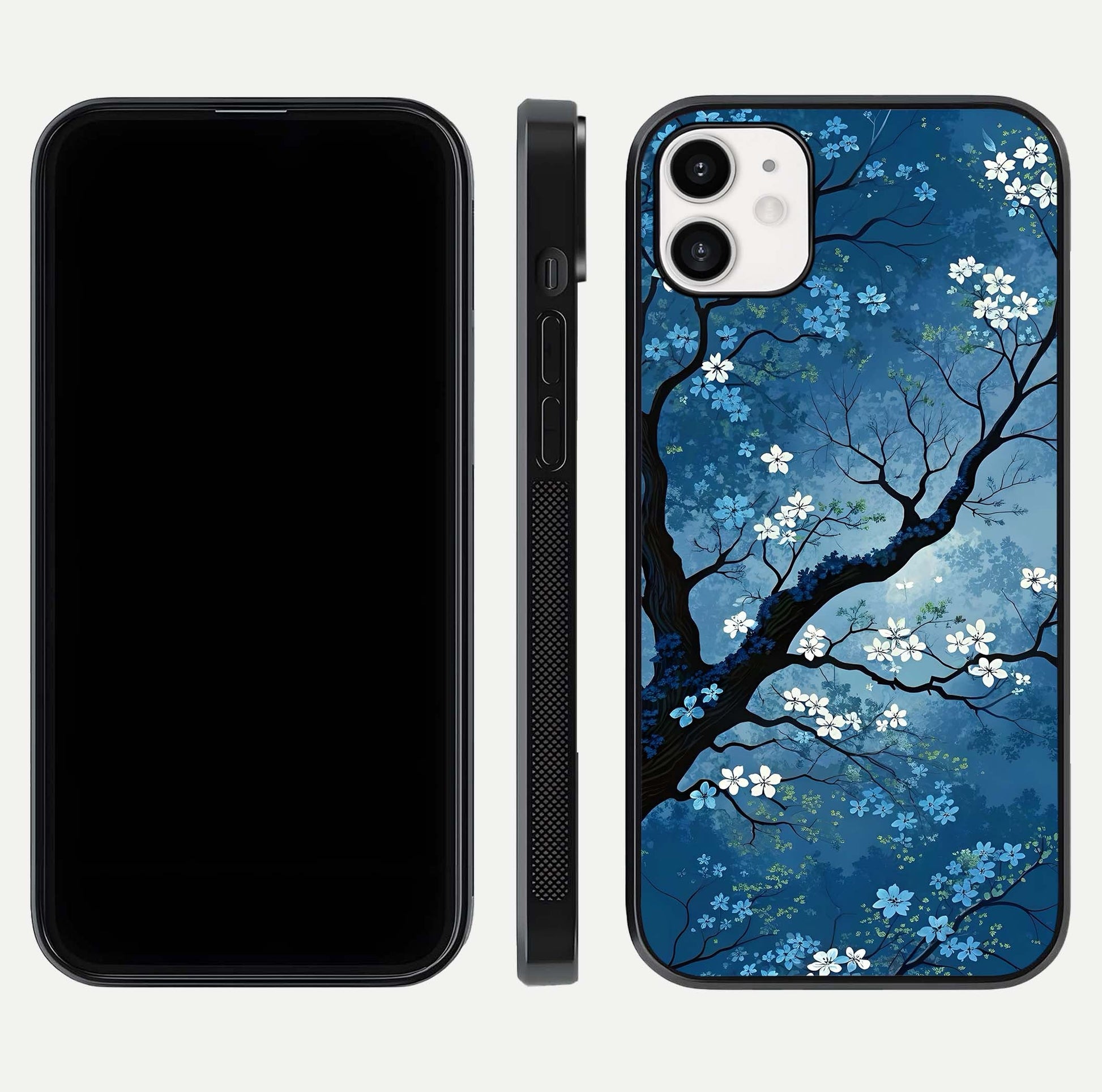 Blue Tree Serenity Glass Case for iphone-12 front-and-back layout showing gradient background and smooth edges