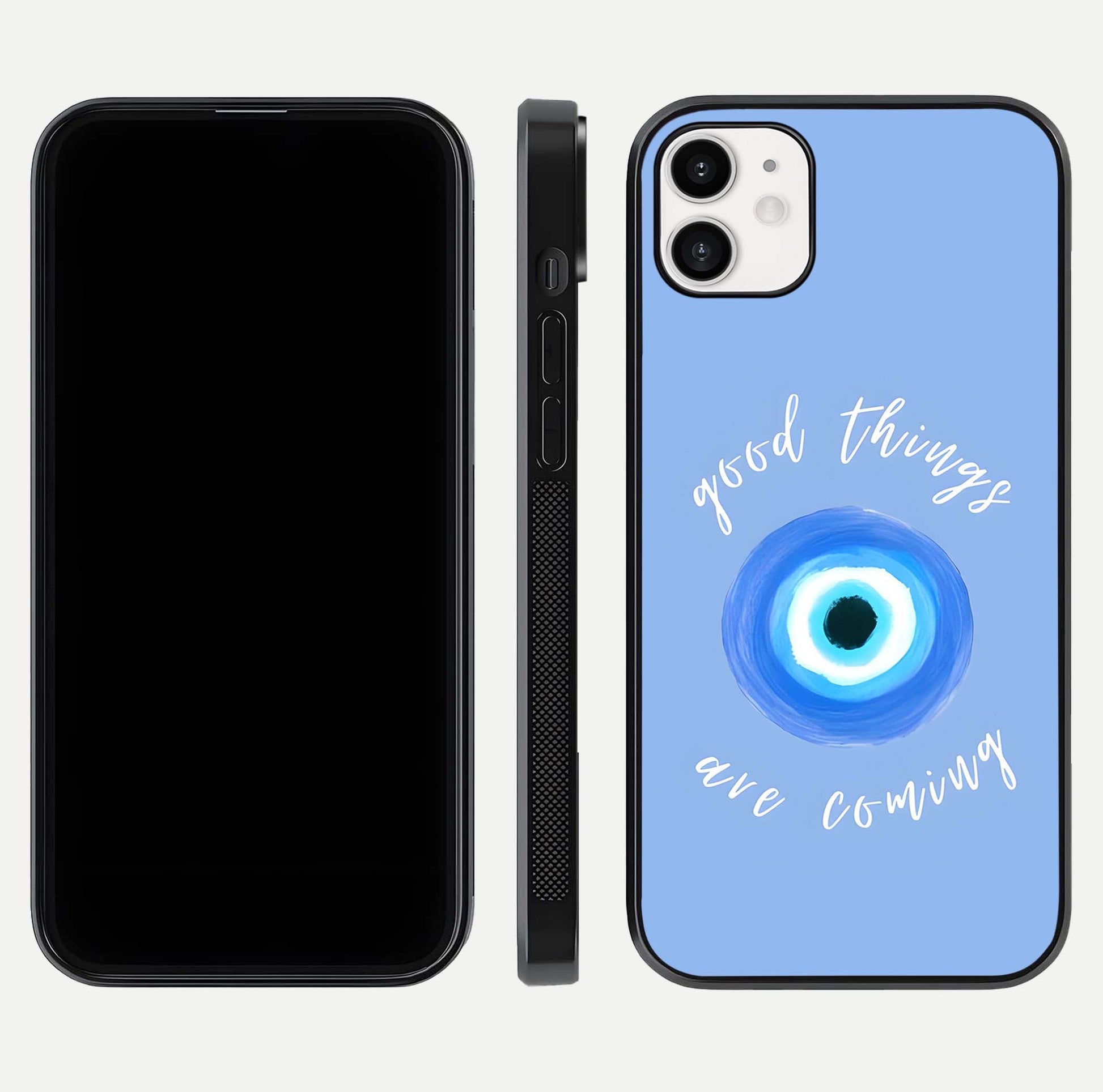 Bright Future Ahead Glass Case for iphone-12 front-and-back layout showing clean font style and gloss shine