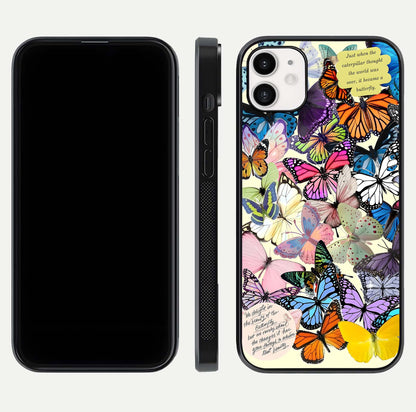 Butterflies Petal Dream Glass Case for iphone-12 front-and-back layout showcasing floral spread and reflection shine