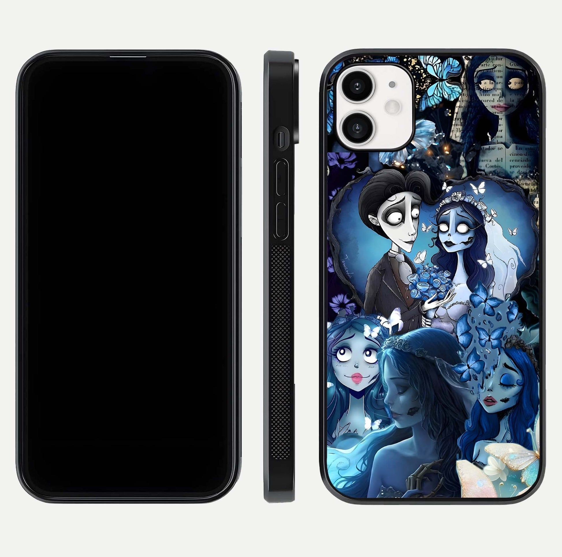 Butterfly Ghost Soul Glass Case for iphone-12 front-and-back layout highlighting dark art balance and HD shine
