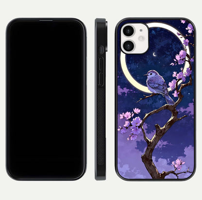 Celestial Bird Blossom Glass Case for iphone-12 dual-view layout showing art composition and edge clarity