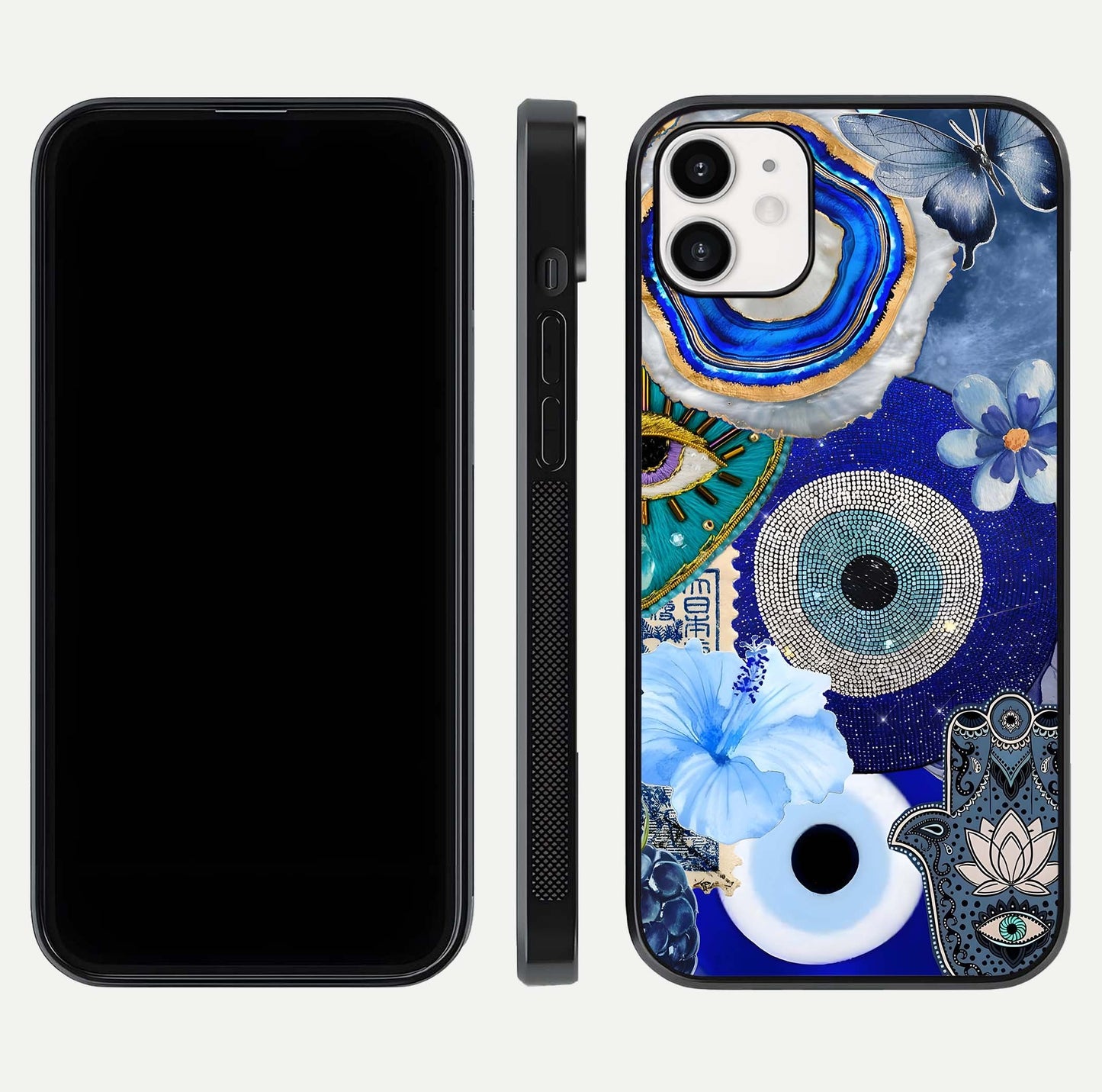 Celestial Blue Vision Glass Case for iphone-12 dual-view layout showing celestial gradient and curved edges