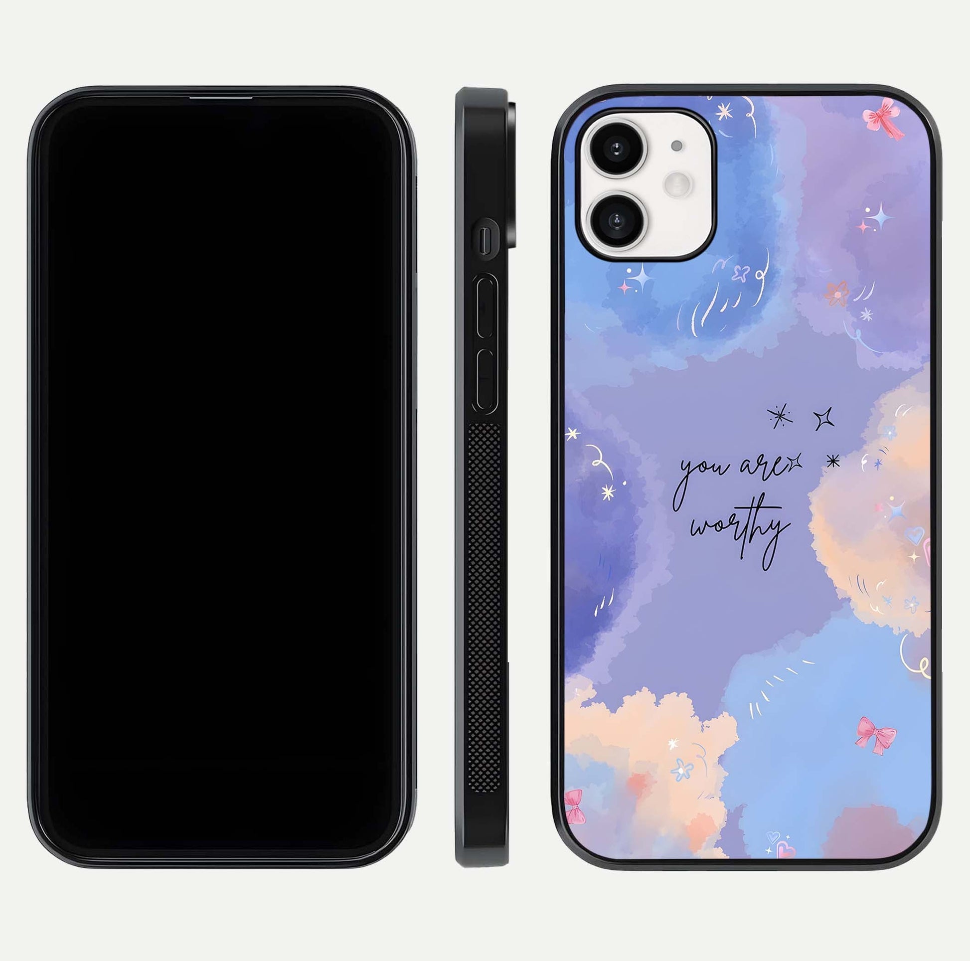 Celestial Cloud Magic Glass Case for iphone-12 dual-view layout showcasing soft color transition and gloss shine