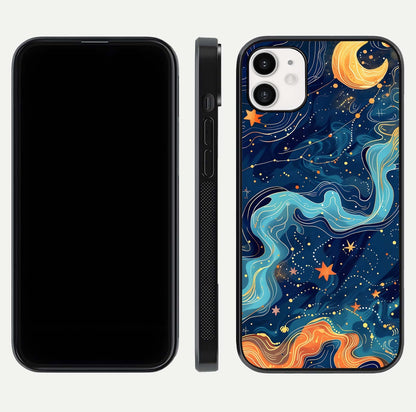 Celestial Dream Flow Glass Case for iphone-12 dual-view layout showing abstract flow and curved glass