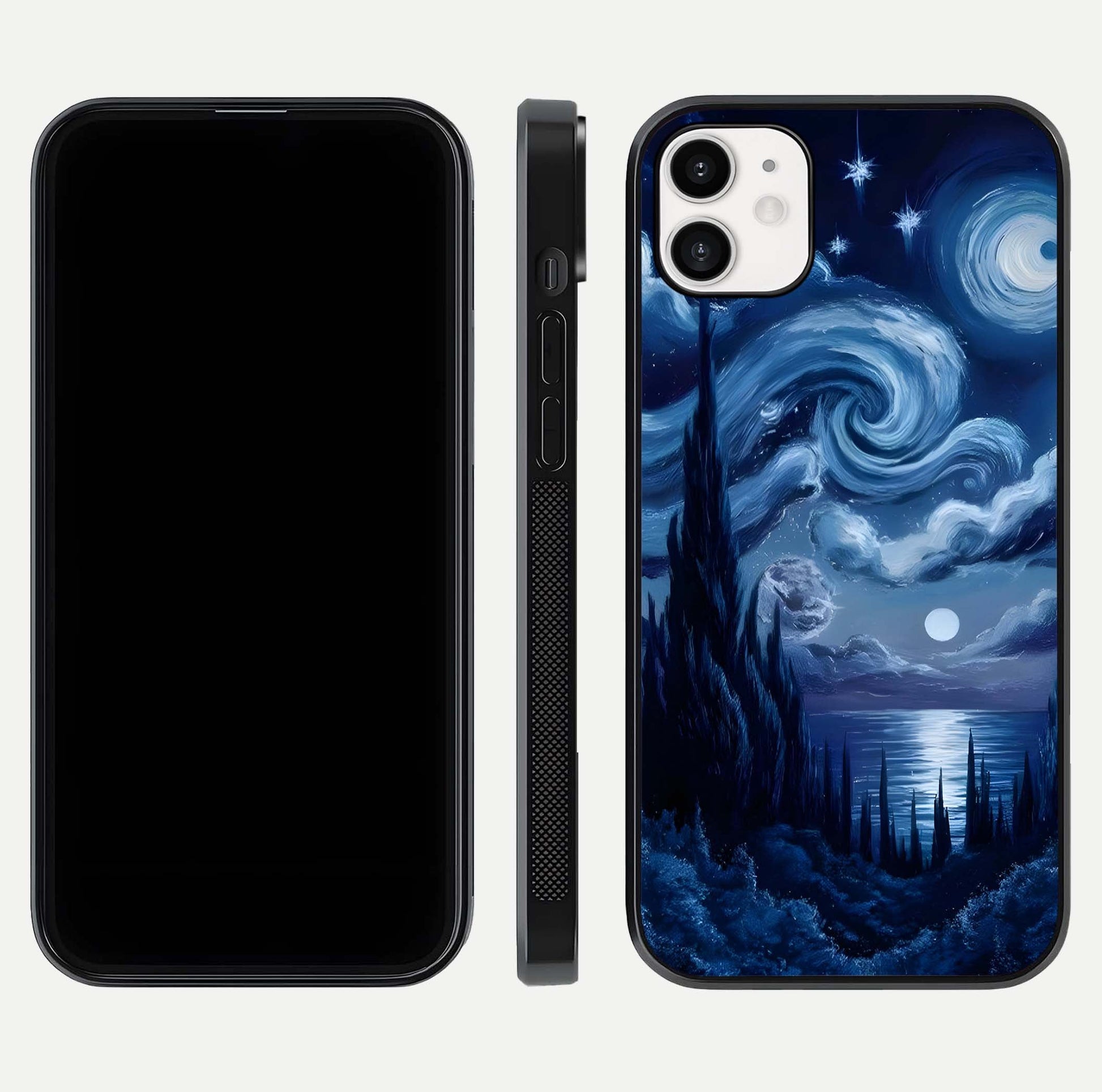 Celestial Dream Van Gogh Glass Case for iphone-12 dual-view layout displaying art texture and glass polish