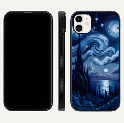 Celestial Dream Van Gogh Glass Case for iphone-12 dual-view layout displaying art texture and glass polish