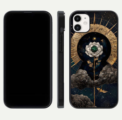 Celestial Lotus Morang Glass Case for iphone-12 dual-view layout displaying floral symmetry and polished edges