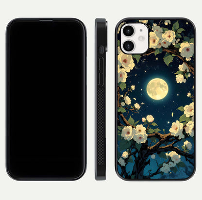 Celestial Moon & Flower Glass Case for iphone-12 dual-view layout showing balanced lunar art and gloss tone