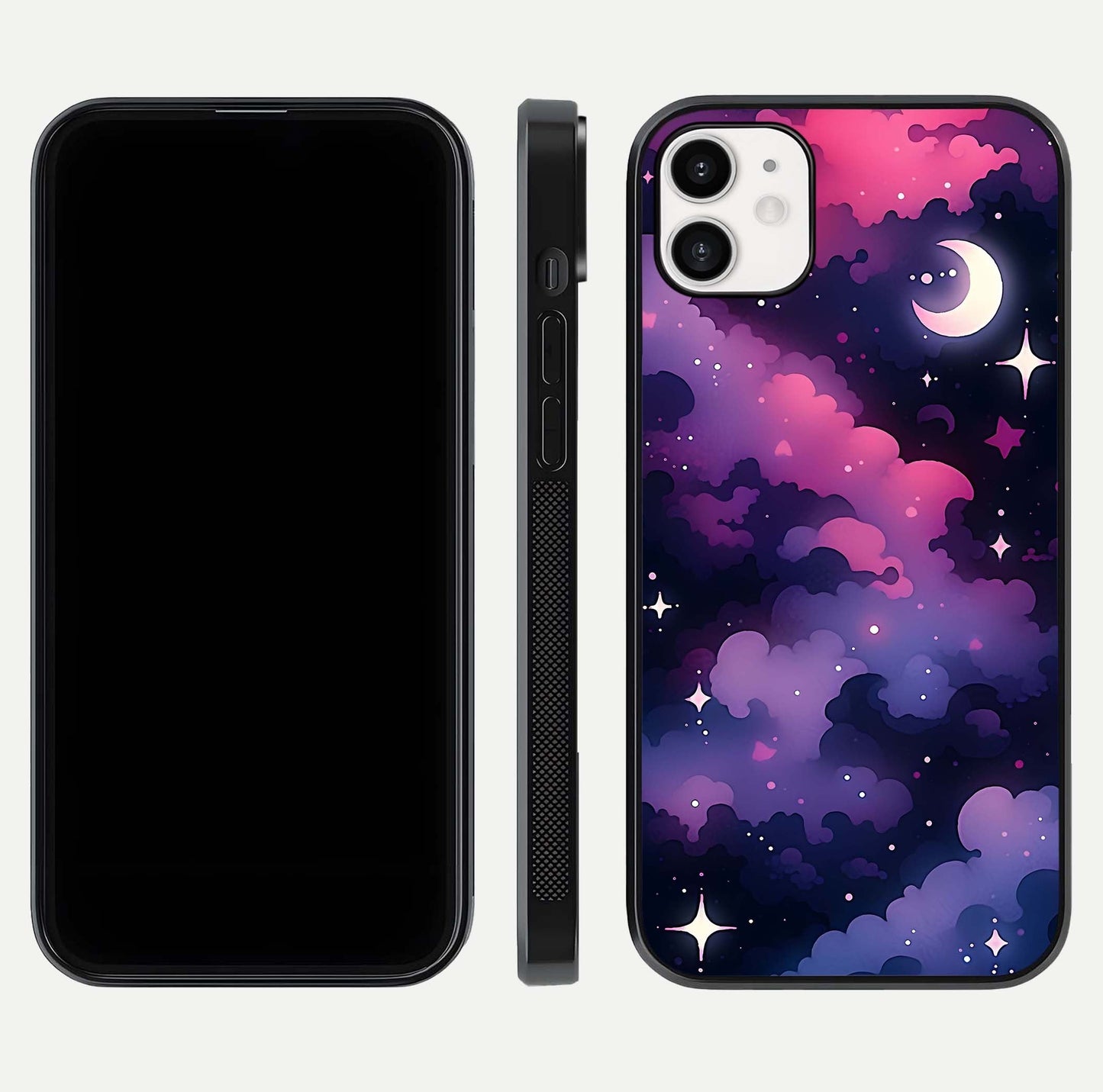Celestial Moon Magic Glass Case for iphone-12 dual-view layout displaying lunar design and sleek edges