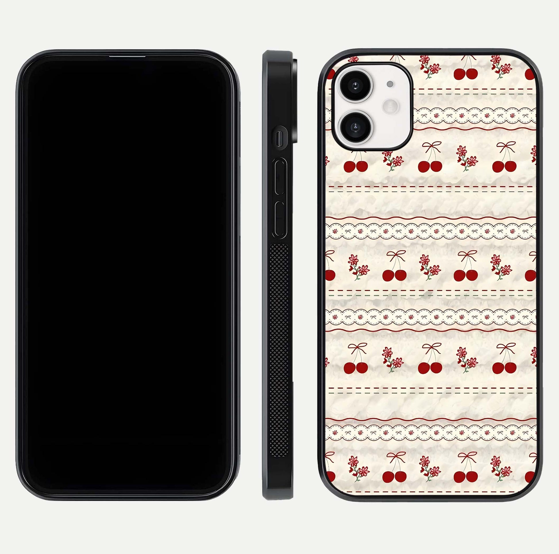 Cherry Bloom Charm Glass Case for iphone-12 front-and-back layout displaying floral art and smooth finish