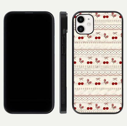 Cherry Bloom Charm Glass Case for iphone-12 front-and-back layout displaying floral art and smooth finish