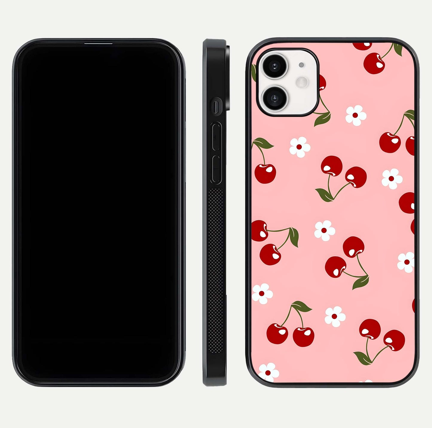 Cherry Love Mood Glass Case for iphone-12 dual-view layout showing design alignment and curved edges