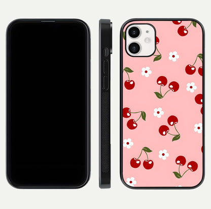 Cherry Love Mood Glass Case for iphone-12 dual-view layout showing design alignment and curved edges
