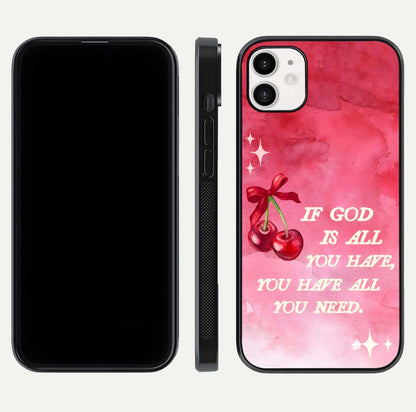 Cherry Quote Glass Case for iphone-12 dual-view layout showing red cherry tones and text balance