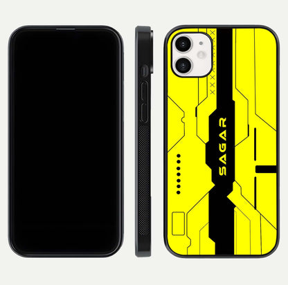 Circuit CYBERPUNK Custom Name Glass Case for iphone-12 dual-view layout showing bold tech art and edge clarity