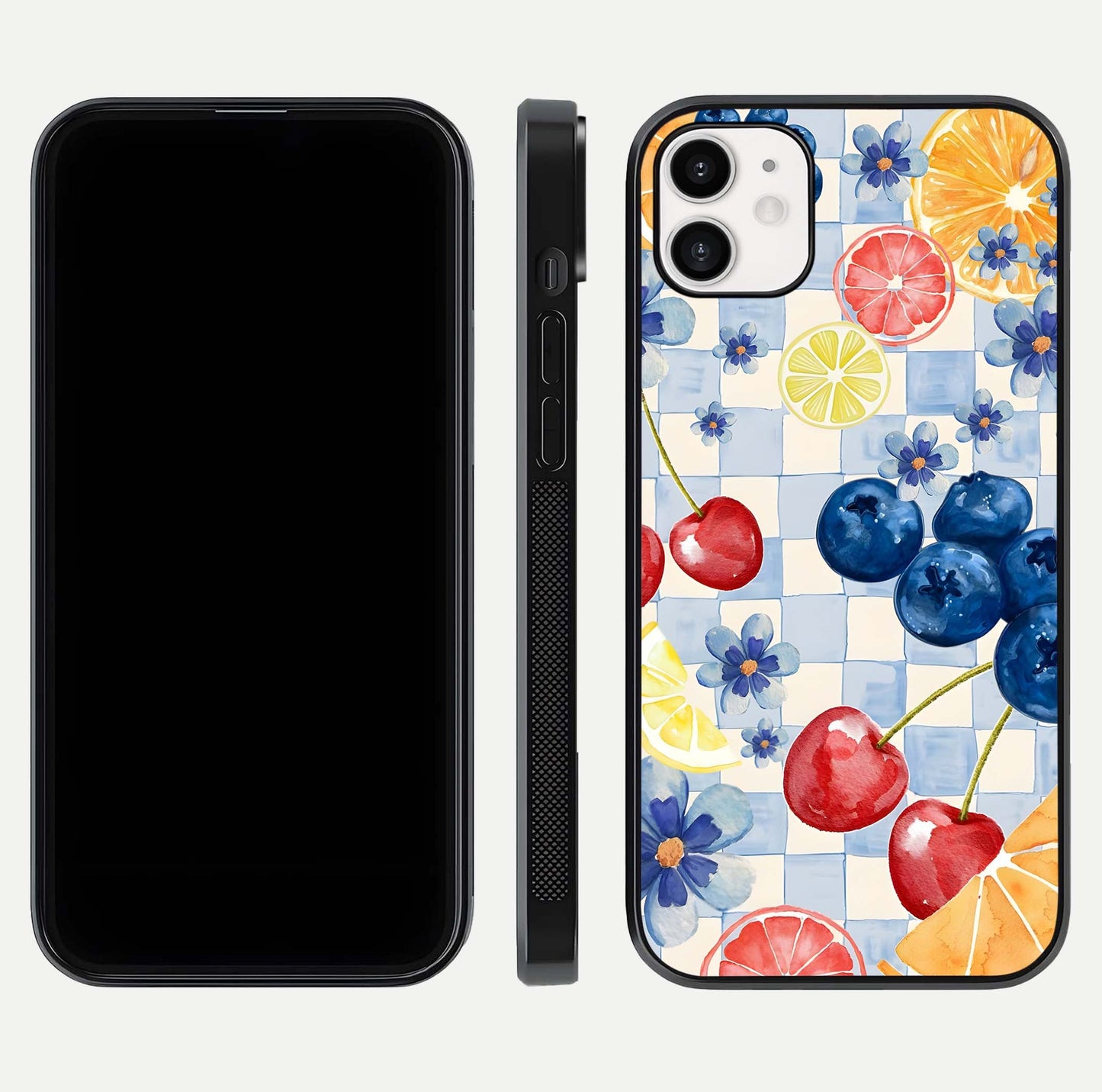 Citrus Bloom Joy Glass Case for iphone-12 dual-view layout displaying colorful print and smooth edges