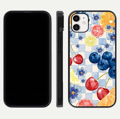 Citrus Bloom Joy Glass Case for iphone-12 dual-view layout displaying colorful print and smooth edges