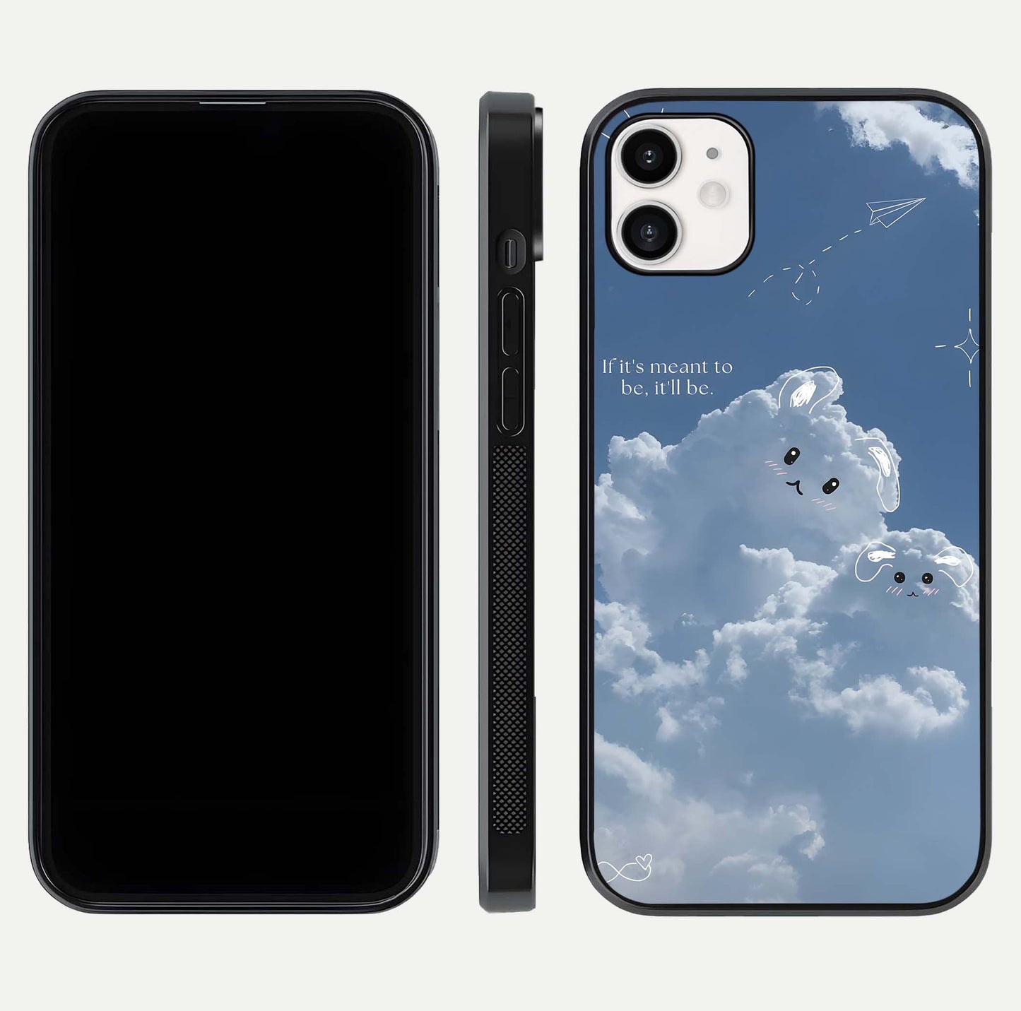 Cloud Bunny Dreams Glass Case for iphone-12 dual-view layout displaying aesthetic tones and smooth polish