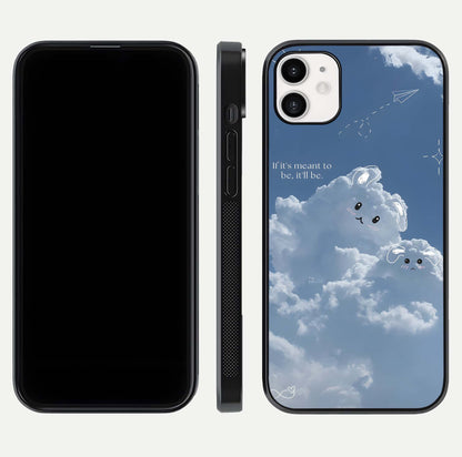 Cloud Bunny Dreams Glass Case for iphone-12 dual-view layout displaying aesthetic tones and smooth polish