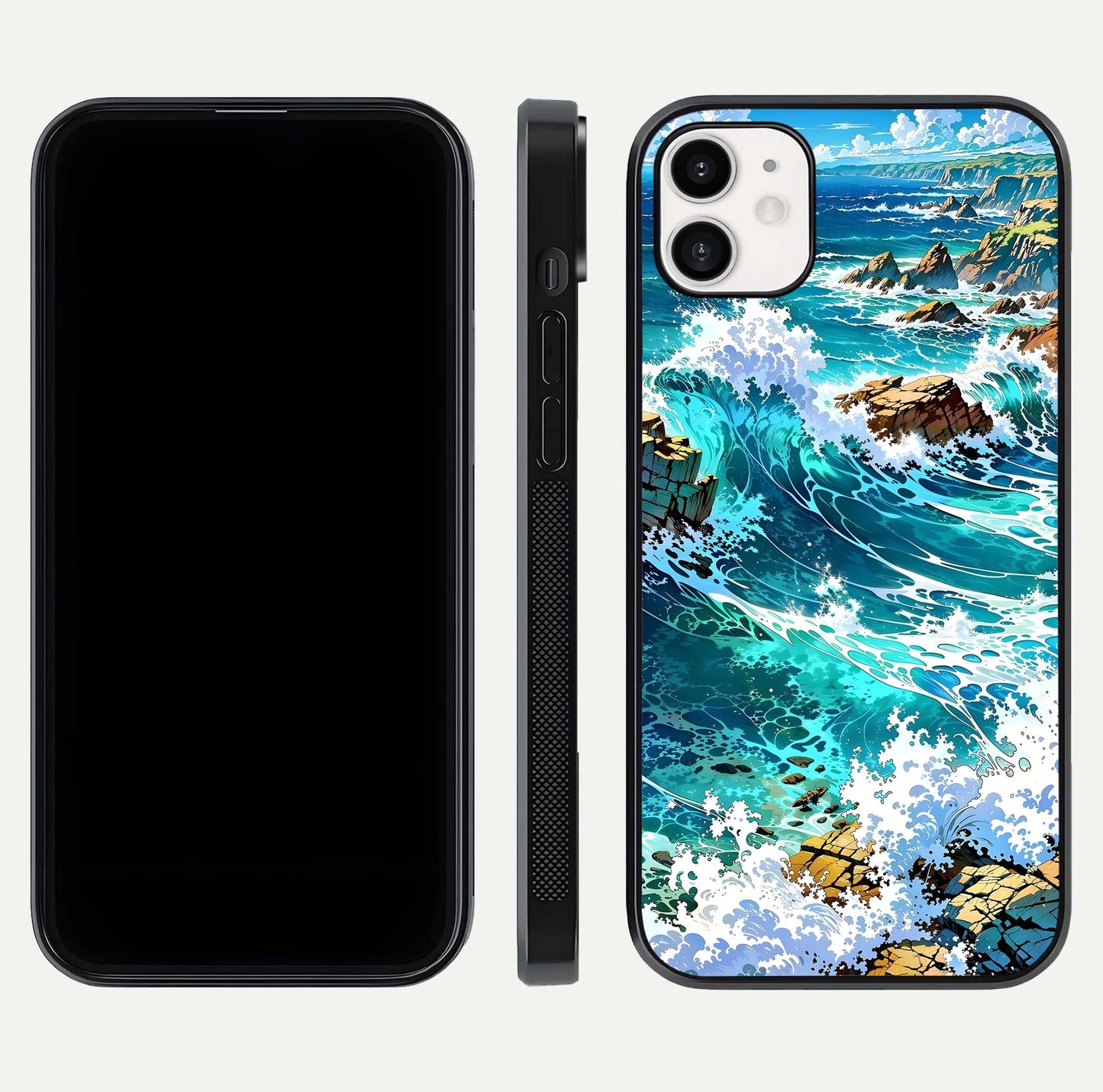 Coastal Blue Waves Glass Case for iphone-12 dual-view layout displaying sea tones and curved finish