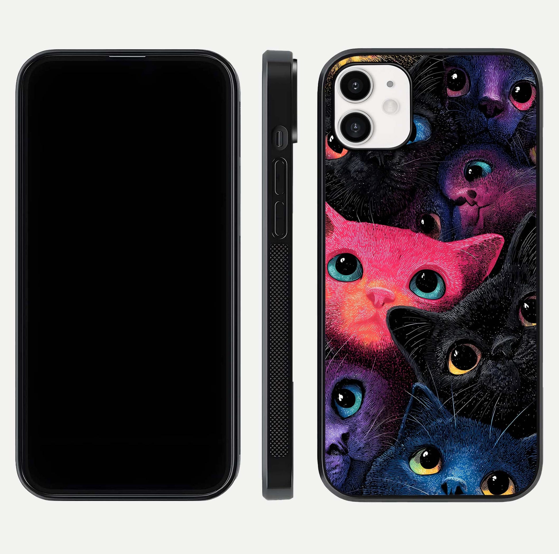 Cosmic Cats Dreams Glass Case for iphone-12 dual-view layout displaying HD print and glossy shine