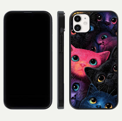 Cosmic Cats Dreams Glass Case for iphone-12 dual-view layout displaying HD print and glossy shine