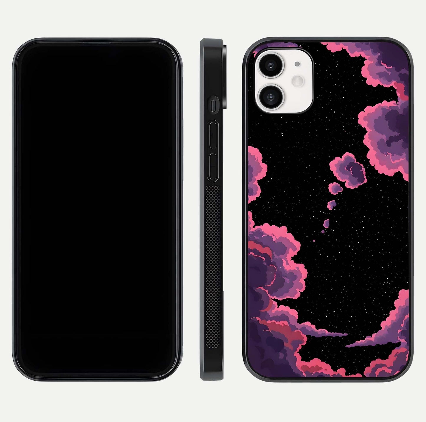 Cosmic Cloud Journey Glass Case for iphone-12 dual-view layout displaying celestial tones and edge clarity